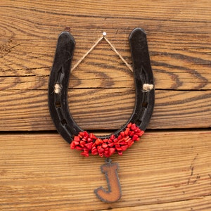 Black with Red Chip Beads Lucky Horseshoe Wall Hanging, House Warming Gift for Horse Lover