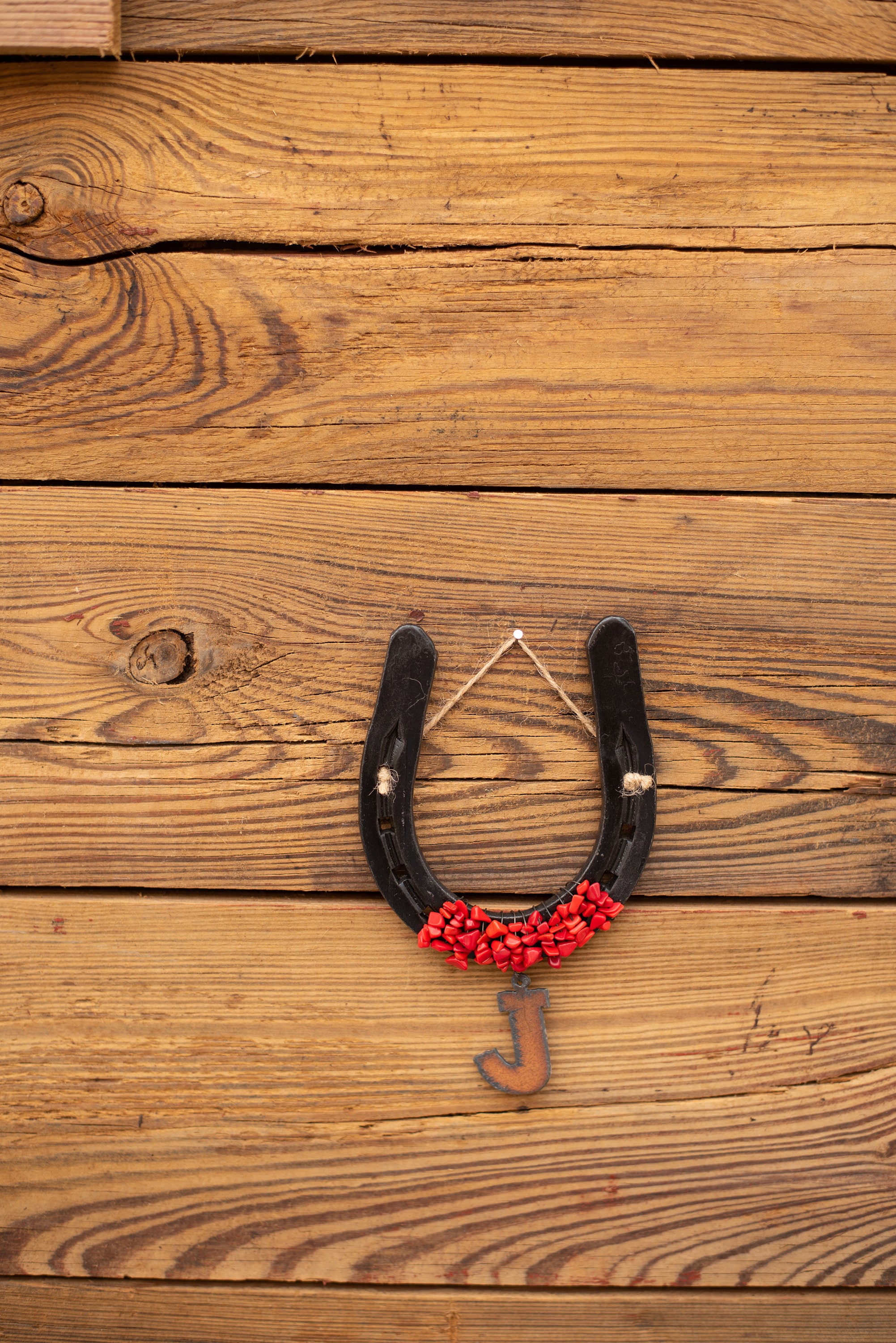 Black With Red Chip Beads Lucky Horseshoe Wall Hanging, House