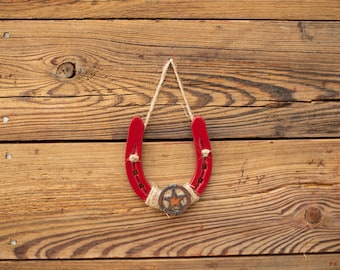 Rotes Glücks hufeisen Wand dekor, Texas Star Hufeisen, Haus Wärmendes Geschenk für Pferdeliebhaber