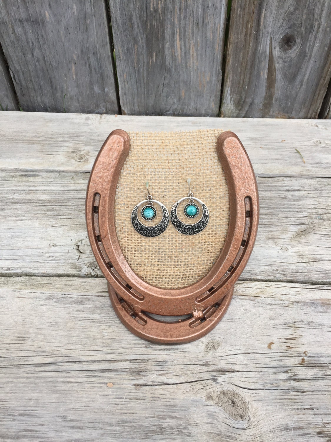 Bronze Horseshoe Earring Holder Jewelry Organizer Rustic Etsy