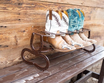 Estante para botas de herradura - Estante para botas - Estante para botas rústico - Estante para botas marrón - Capacidad para 3 pares de botas - Almacenamiento de botas de vaquero - Organizador de botas