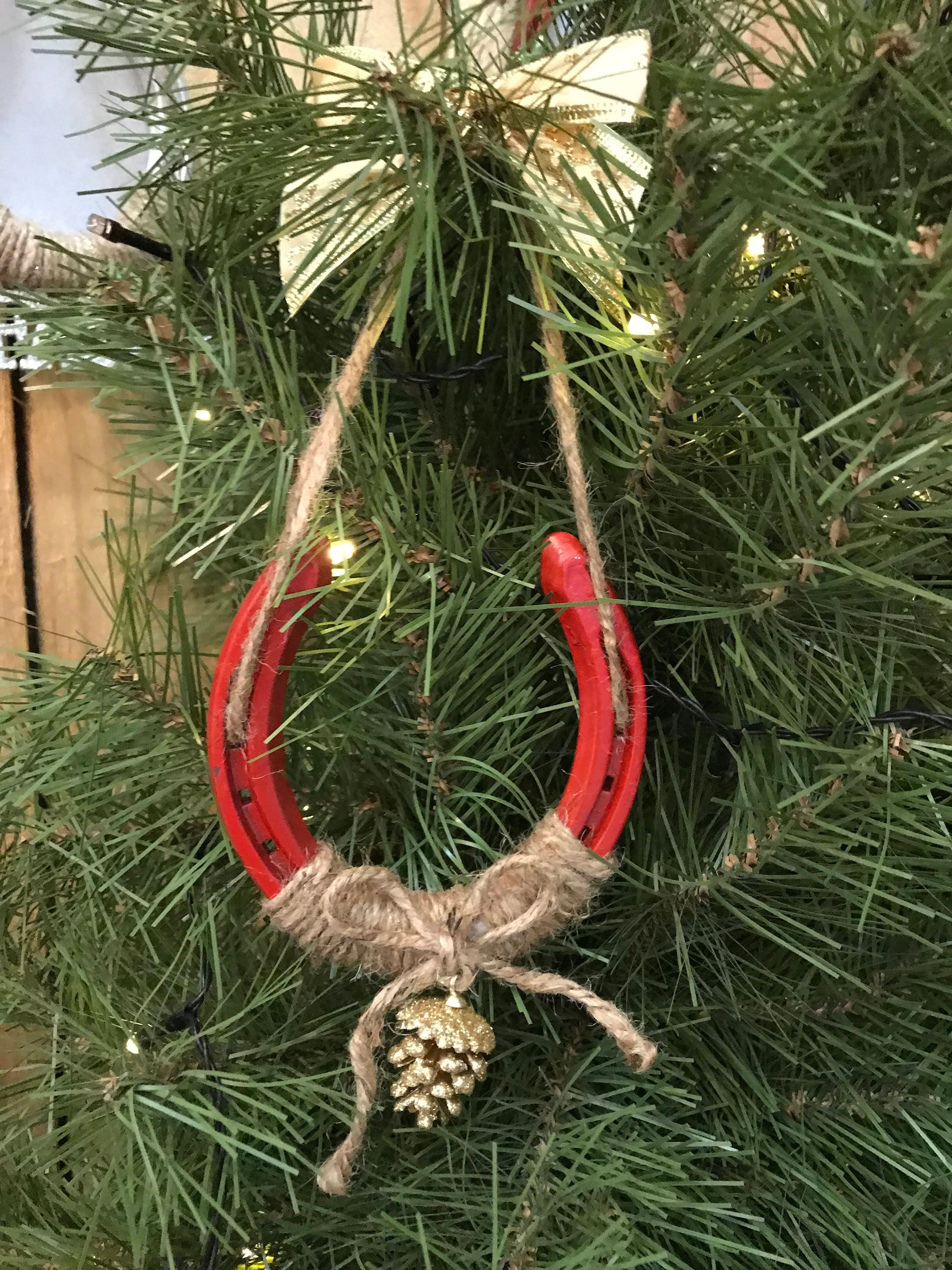 Red Horseshoe Christmas Tree Ornament Christmas Decorations Etsy