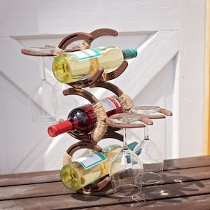 Horseshoe Wine Rack - Wine Rack - Rustic Wine Rack - Country Wine Rack - Wine Glass Holder, Horseshoe Decor, Horseshoe Art, Country Kitchen