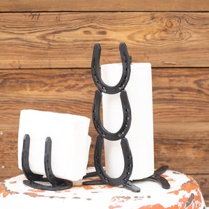 Küchenset - Papierhandtuchhalter und Serviettenhalter Set - PferdeschuhKunst - Pferdeschuh Dekor - Schwarzes Küchenset -