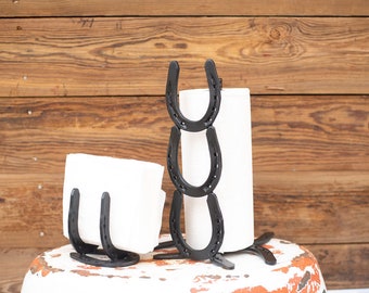 Kitchen Set - Paper Towel Holder and Napkin Holder Set - Horse Shoe Art - Horse Shoe Decor - Black Kitchen Set -