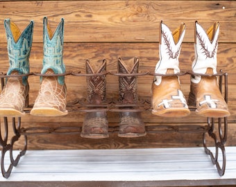 Rustic Brown Horseshoe Boot Rack- Horseshoe Decor - Boot Organizer - 6 Pairs of Boots- Horseshoe Art - Rustic Decor  - Country Decor