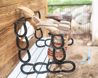 Horseshoe Boot Rack - Boot Rack- Six Pairs of Boots - Horseshoe Art - Horseshoe Decor - Rustic Boot Rack - Black Boot Rack- Rustic Decor