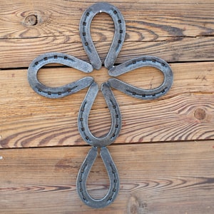 Silver Used Horseshoe Cross, Horseshoe Art, Horseshoe Decor, House Warming Gift for Equestrians or Horse Lovers