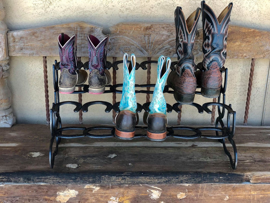 Boot Rack, 6 Pairs of Boots, Horseshoe Decor, Horseshoe Art, Boot ...
