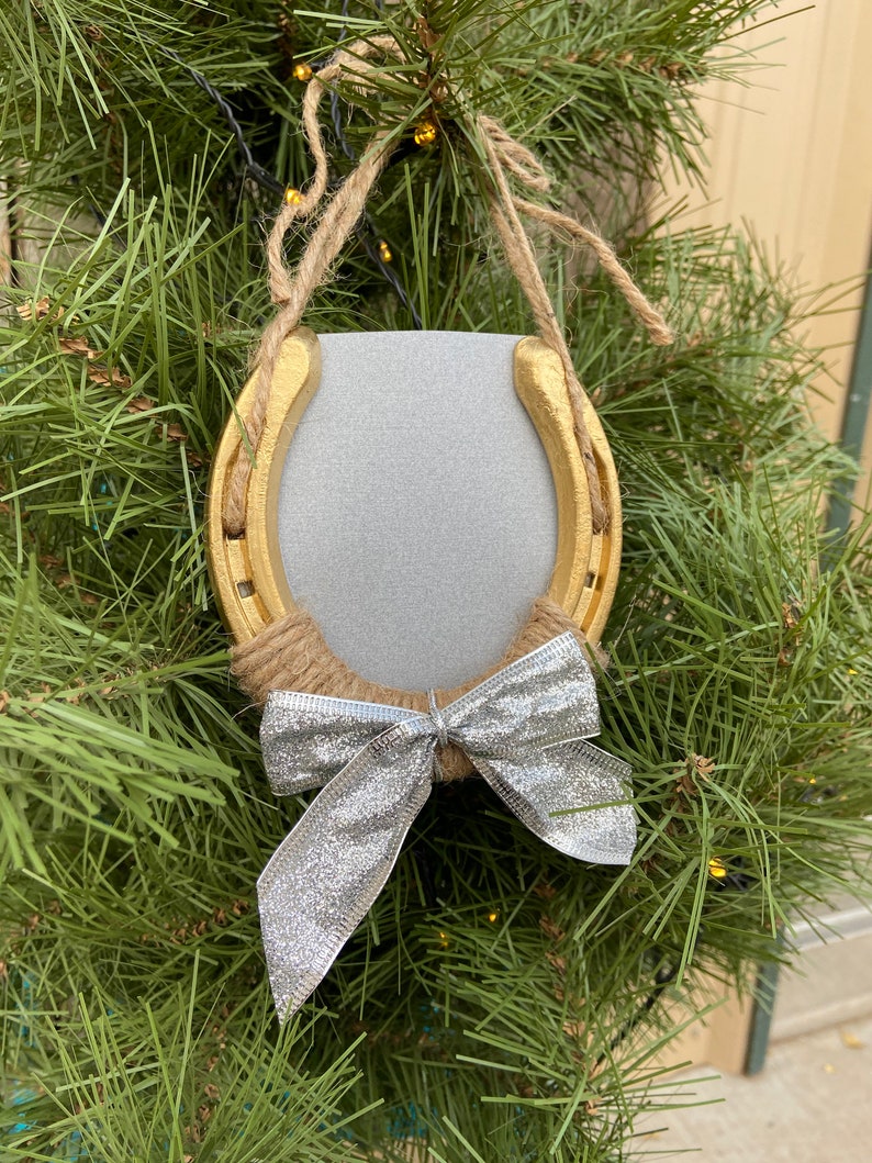 Gold Horseshoe Picture Frame Christmas Tree Ornament Etsy