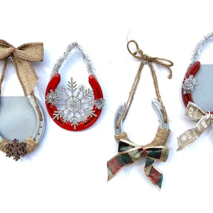 Ensemble de quatre ornements d’arbre de Noël en fer à cheval - Décorations de Noël - Décorations en fer à cheval - Ornement