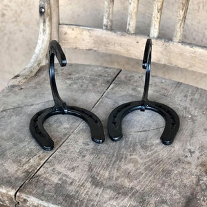 Set of 2 Black Horseshoe Hooks - Curtain Rood Hooks - Curtain Tie Backs - Towel Hooks - Coat Hooks-Tool Hooks-Tack Hooks-Horseshoe decor
