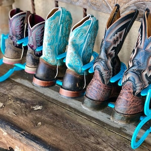Boot Rack, Holds 3 Pairs of Boots, Horseshoe decor, Horseshoe Art, Boot Storage, Boot Organizer, Country Decor, Turquoise Boot Rack
