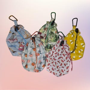 Summer Drawstring Bag - Dice Pouch. Dog Treats. Crayons. Cables. Lotion.