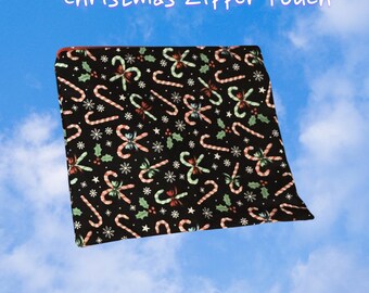 Christmas Zipper Pouch - Christmas Day Zipper Pouch • Candy Cane Print Zipper Pouch • Travel Pouch • Cosmetics Bag • Cable Storage