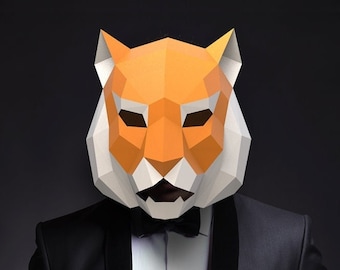 Tiger Paper Mask, Animal Cosplay, 3D Costume (PDF Template)