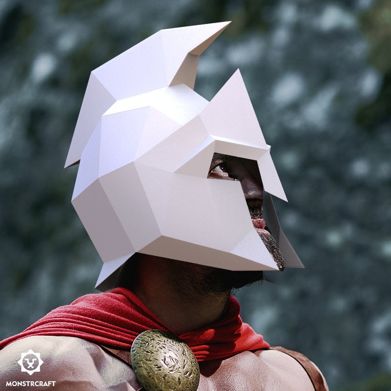 Spartan Helmet, Warrior King Leonidas, Paper Mask, PDF Template, 3d Low Poly Mask, Movie Props Costume for Halloween, Party, Comic Con 