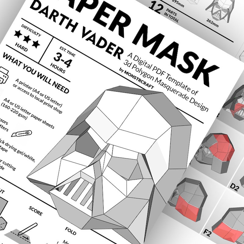 Darth Vader Helmet, Dark Lord Cosplay, Low Poly Paper Mask PDF Template ...