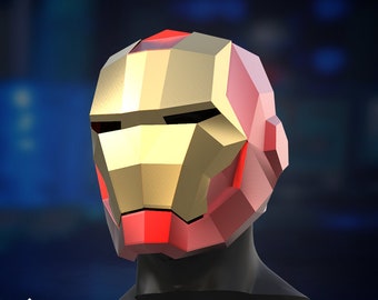 Iron Man Mask Helmet, Superhero Cosplay, Low Poly Paper Mask PDF