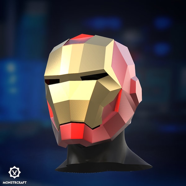 Iron Man Mask Helmet, Superhero Cosplay, Low Poly Paper Mask PDF Template, 3d Costume for Comic Con, Party, Halloween