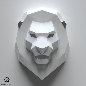 Lion Head Paper Craft Wall Decor, Digital Files Printable PDF Template, 3d Origami Low Poly Model DIY
