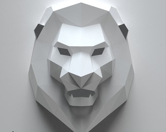 Lion Head Paper Craft Wall Decor, Digital Files Printable PDF Template, 3d Origami Low Poly Model DIY