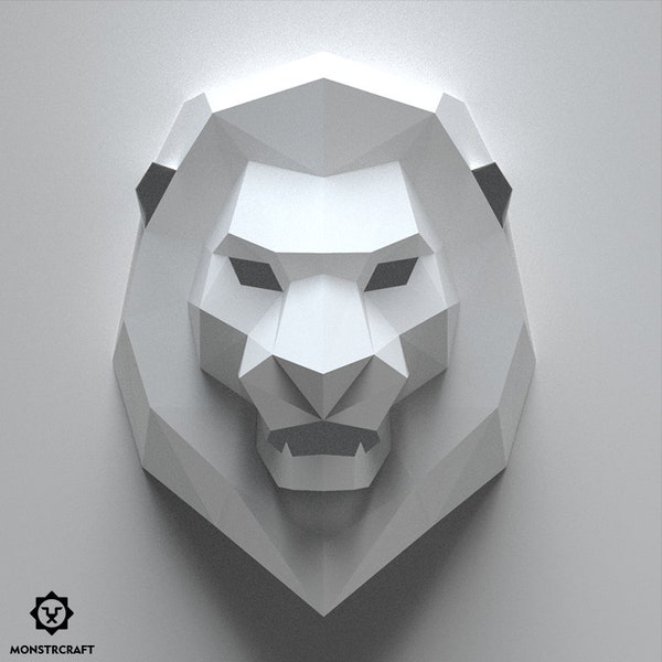 Lion Head Paper Craft Wall Decor, Digital Files Printable PDF Template, 3d Origami Low Poly Model DIY