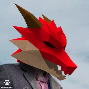 Western Dragon Paper Mask, Cosplay, Low Poly Paper Mask PDF Template, 3d Costume for Halloween