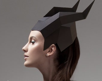 Maleficent Paper Mask, 3D Head Dress, Halloween Costume (PDF Template)