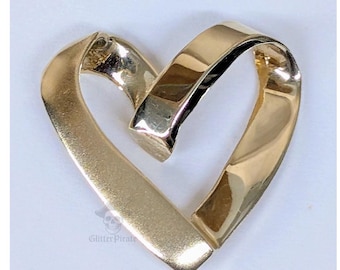 14k Yellow Gold 585 Open Heart Slide Pendant 3.7g