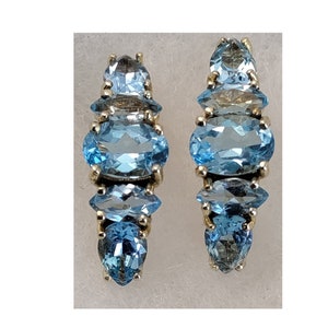 Estate 10k Yellow Gold 7.5cttw Blue Topaz Pierced Earrings