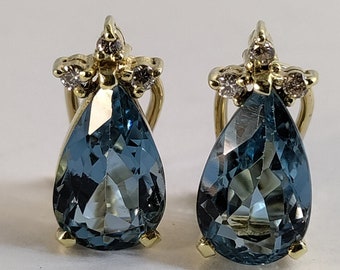 18 k Gold London blau Topas und Diamant Französisch Clip Ohrringe