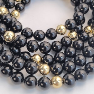 Vintage 14k Gold Filled Black Onyx Bead 44&quot; Necklace