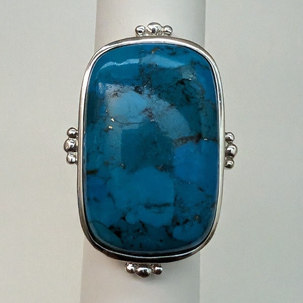 Sz6 Retro Art Deco Style Shop NBC Large Gorgeous Turquoise Sterling Silver Ring