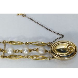 Vintage 14k Yellow Gold White Cultured Pearl Bracelet