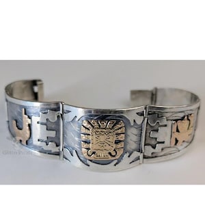 Signerat JFG peruanskt 925 sterling 18k guld applikationsarmband berättare 61g