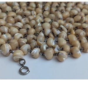 62" Antique Victorian 12mm Balamuti Mother of Pearl Chain - 150g - Rare Tan