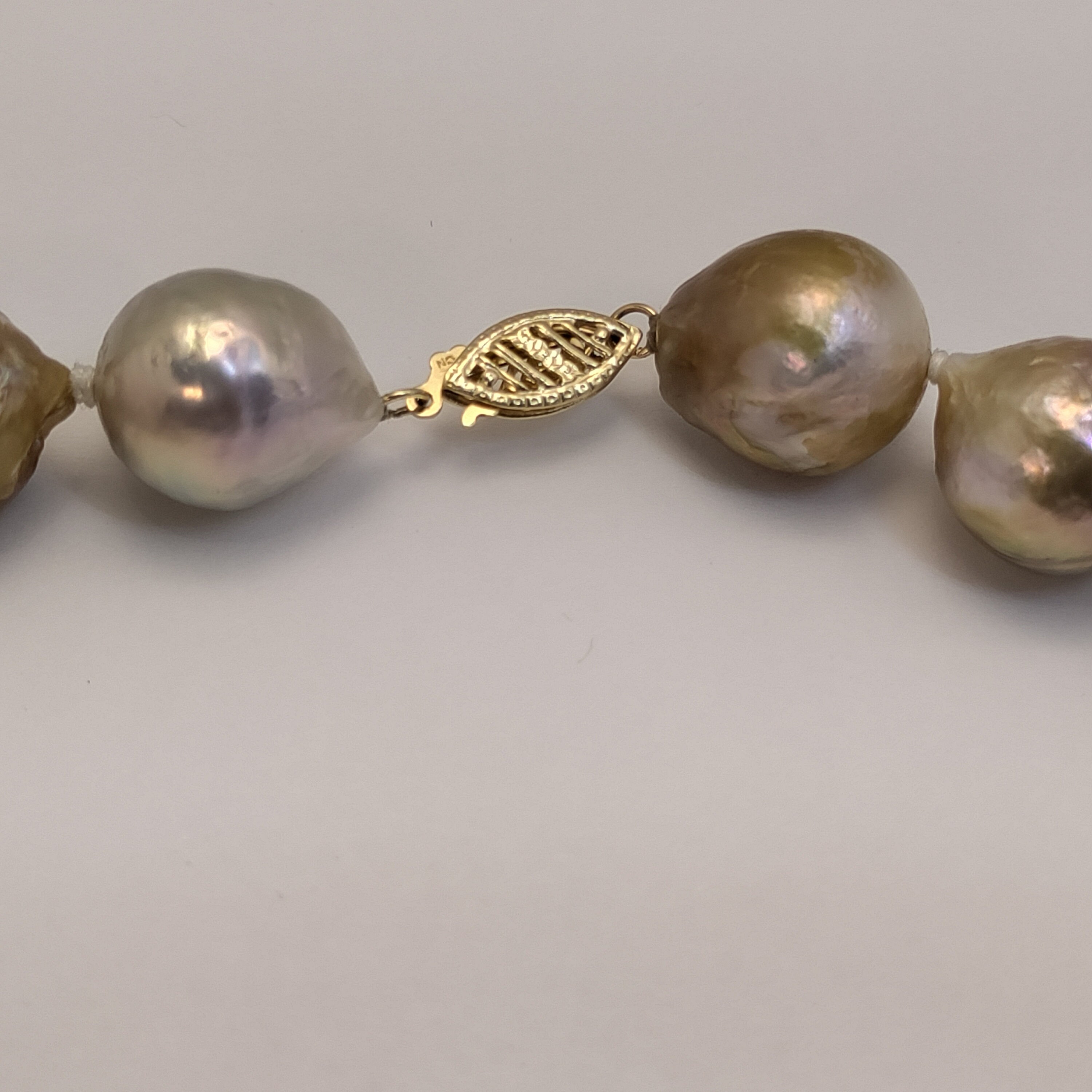 Huge 12-13mm Real Natural South Sea Pink Baroque Pearl Necklace 14K Yellow Gold Clasp