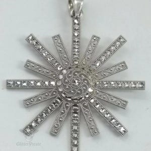 Solid 14k White Gold 585 Diamond Cut Snowflake Pendant 1.77" image 2