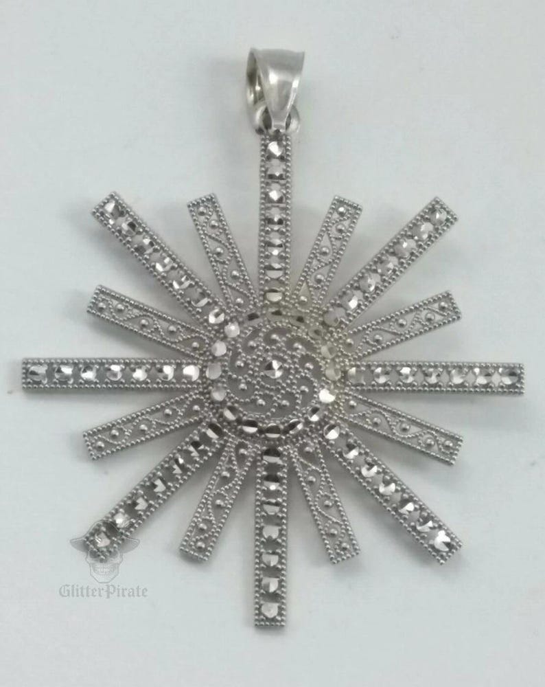 Solid 14k White Gold 585 Diamond Cut Snowflake Pendant 1.77" image 2