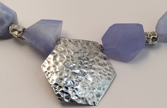 Chunky Solid Sterling Silver Hammered Disk Natura… - image 3