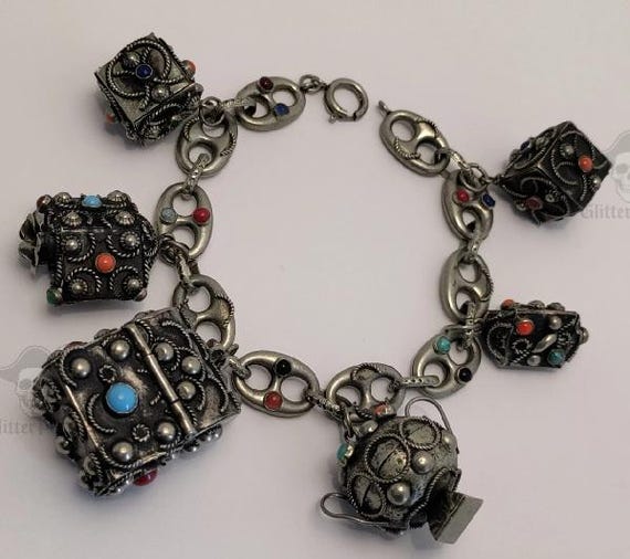 Vintage WWII Italian 800 Silver Etruscan Charm Bracelet | 6