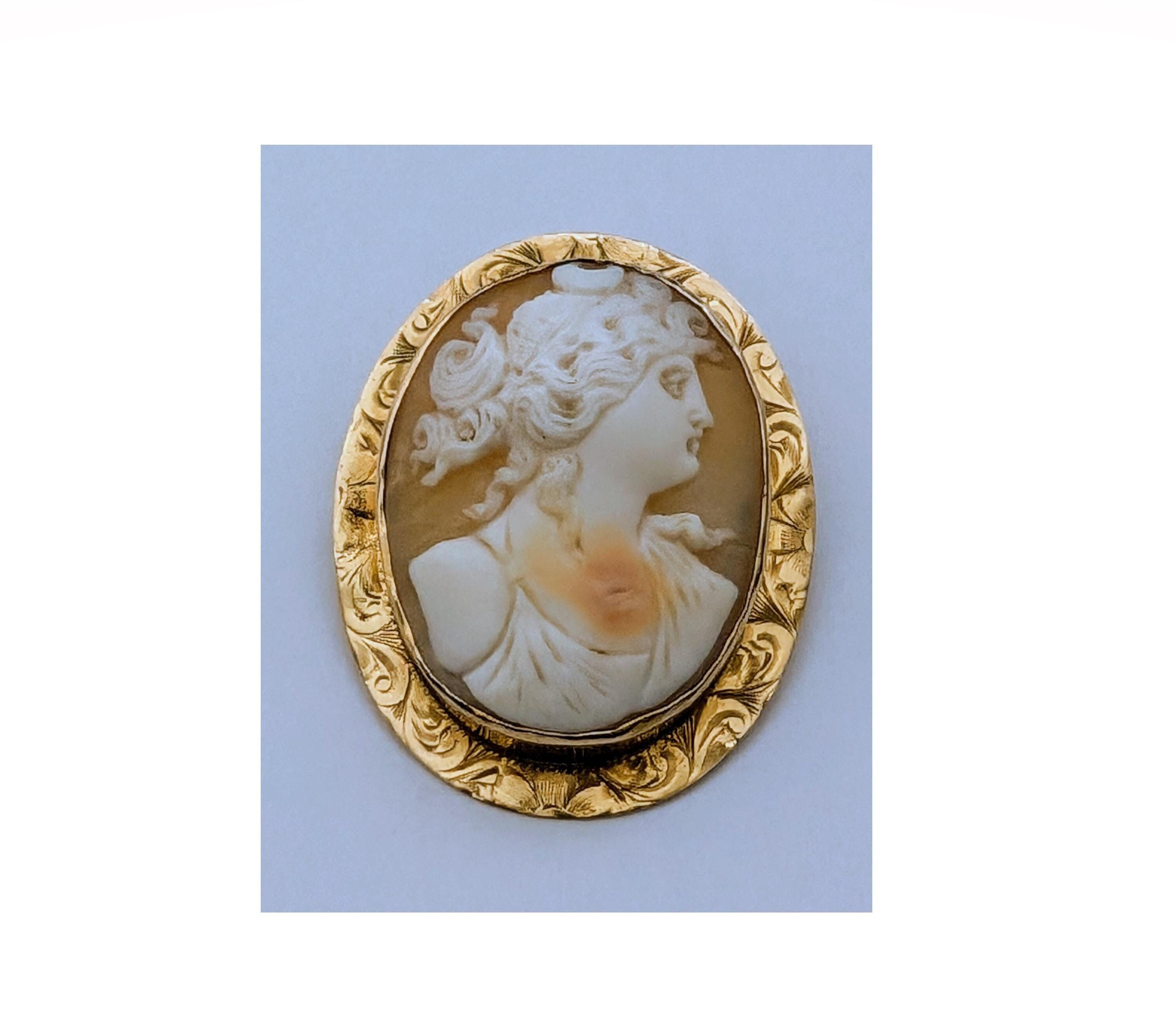 Antique Victorian 10k Yellow Gold Cameo Brooch Swivel 