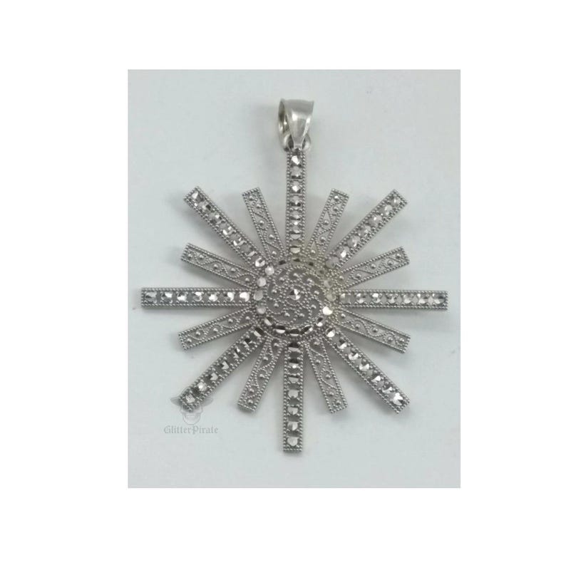Solid 14k White Gold 585 Diamond Cut Snowflake Pendant 1.77" image 1