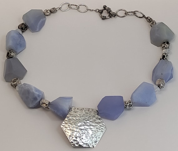 Chunky Solid Sterling Silver Hammered Disk Natura… - image 2