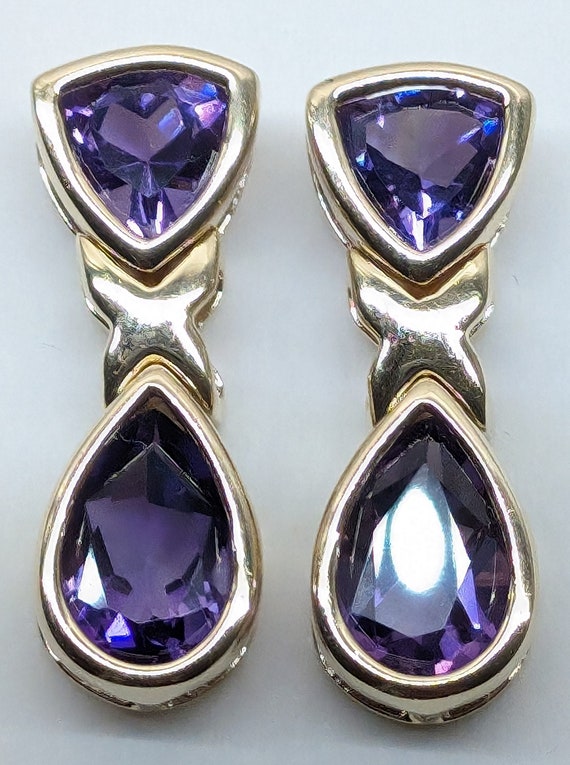 14k Yellow Gold Natural Purple Amethyst Earrings 0