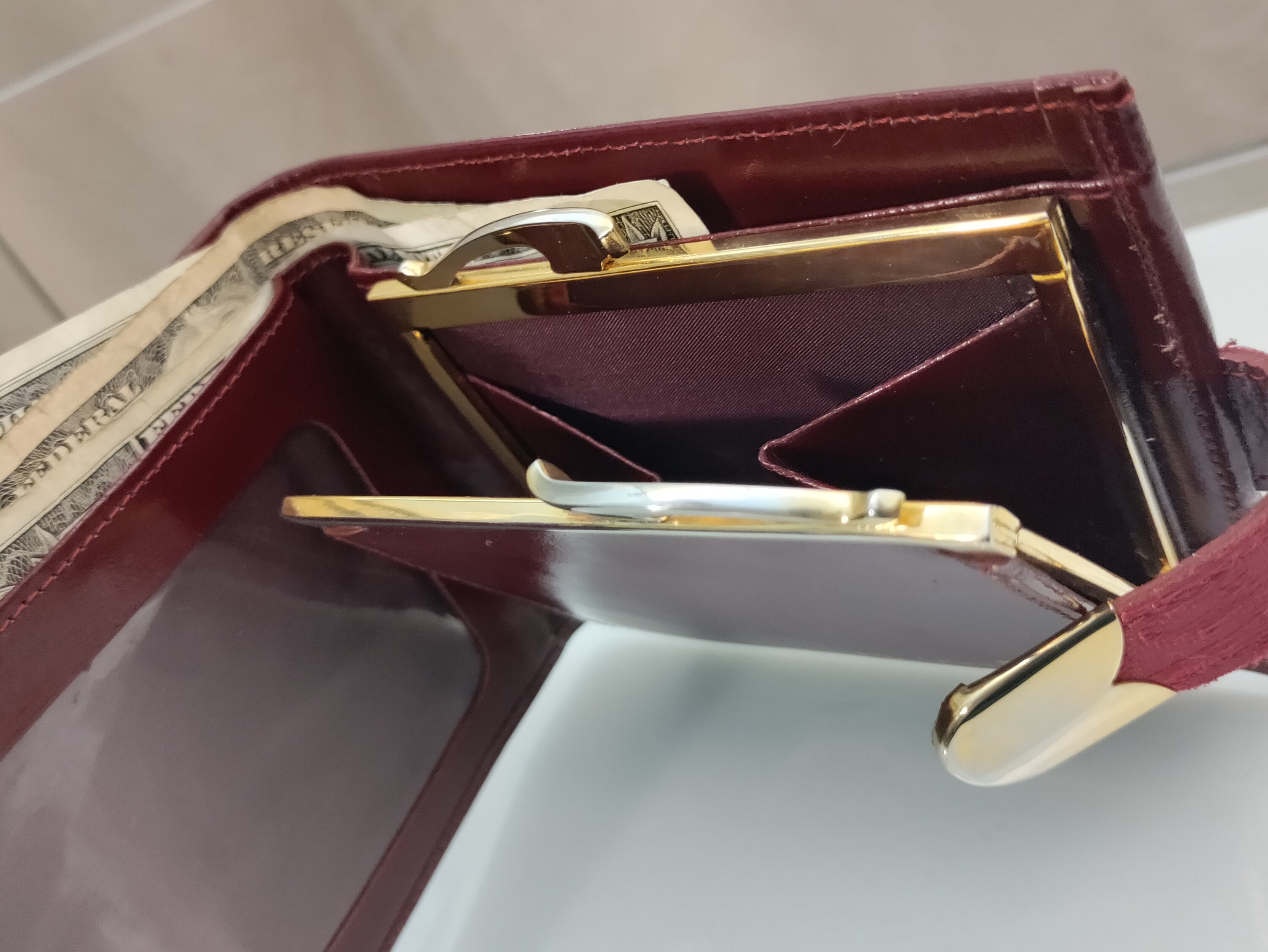 Rare 1980s Christian Dior Maroon Trotter Kiss-lock Wallet