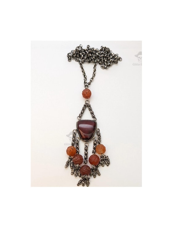 RARE Antique Ottoman Turkish Silver Carnelian Chain 100% Hand Fabricated