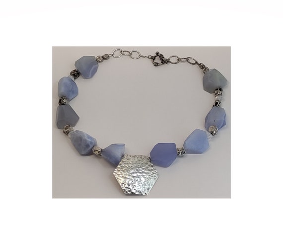 Chunky Solid Sterling Silver Hammered Disk Natura… - image 1