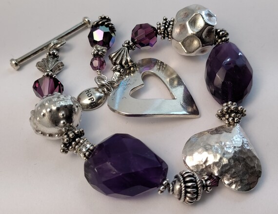 Handmade Solid Sterling Silver Faceted Amethyst B… - image 1